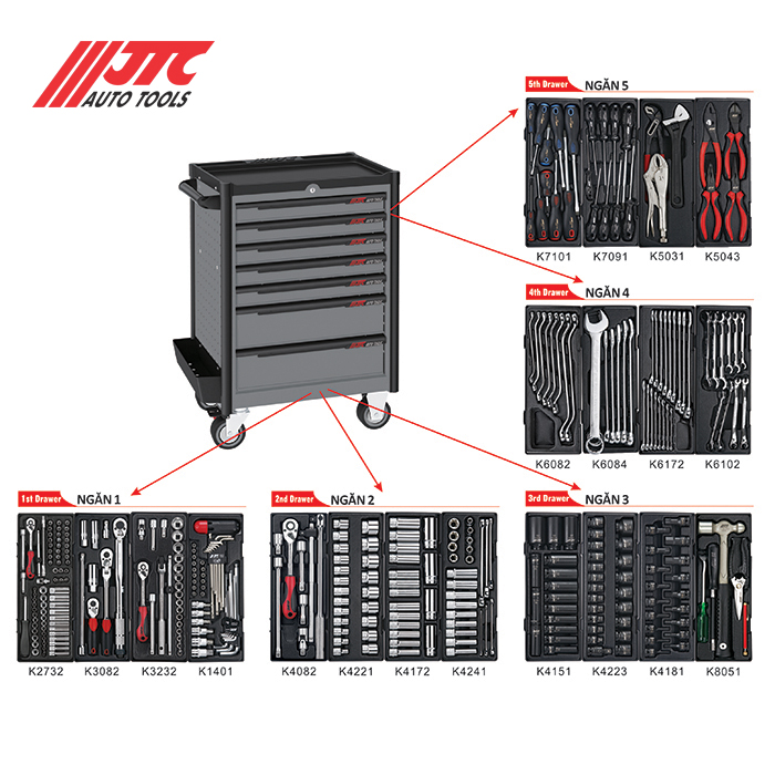 JTC-5021+344 Tủ đựng dụng cụ 344 chi tiết