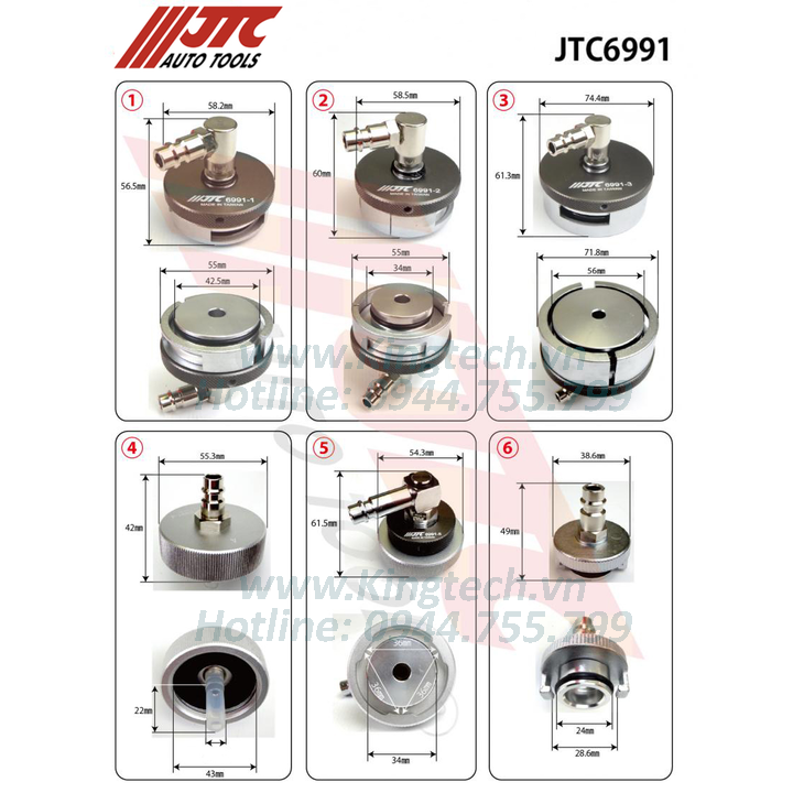 JTC-6991 6PCS BRAKE BLEEDER ADAPTER SET