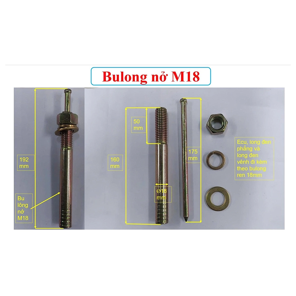 KT-BNM18x160 bulong nở M18 neo bê tông lắp cầu nâng cắt kéo, cầu 2 trụ,expansion bolt concrete anchor heavy duty