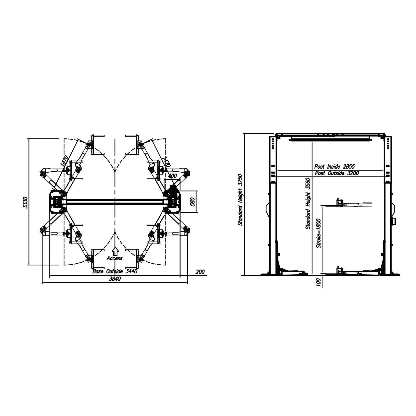 Heshbon HL-26EF cầu nâng 2 trụ 5 tấn ô tô gara, HL-26EF 2 post car lift 5 ton automotive lift
