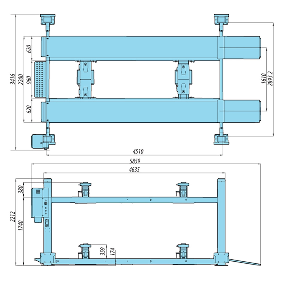 Cầu nâng 4 trụ 5 tấn Heshbon HL-42L,cầu nâng 4 trụ,cầu nâng 5 tấn Korea Hàn Quốc,cầu nâng ô tô,  4 post 5 ton Platform lift