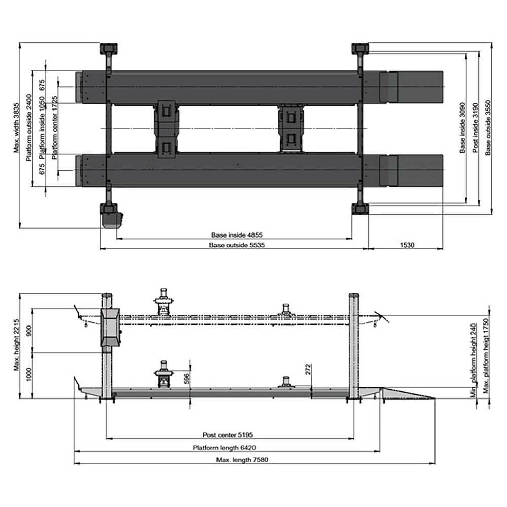 Cầu nâng 4 trụ 8.5 tấn Heshbon HL-48H,cầu nâng 4 trụ,cầu nâng 8.5 tấn Korea Hàn Quốc,cầu nâng xe tải , 4 post 8.5 ton flat platform lift