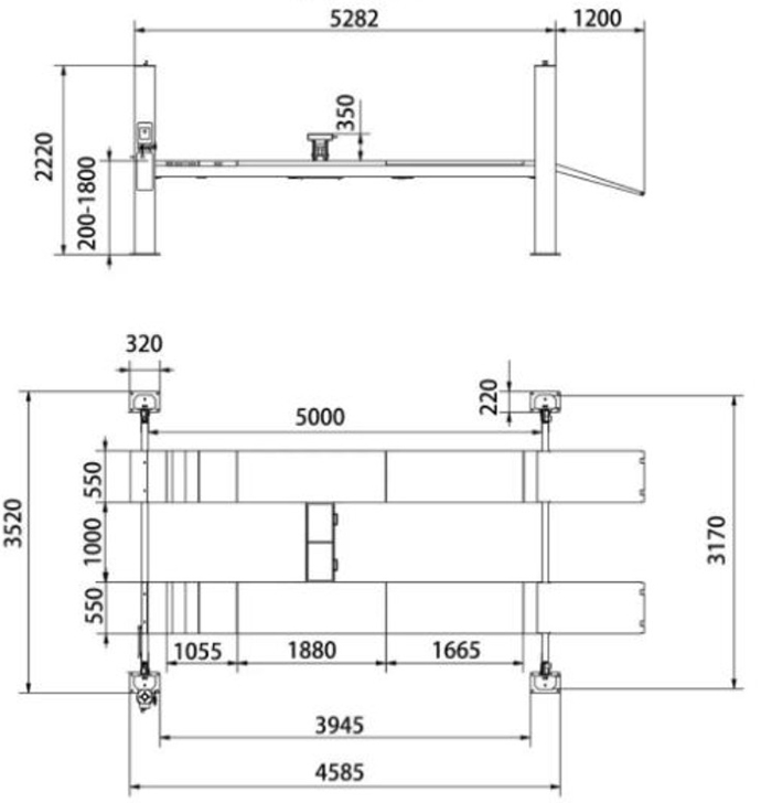 Tên sản phẩm: Cầu nâng 4 trụ cân chỉnh góc đặt bánh xe 5 tấn Kawasami KW-4045E