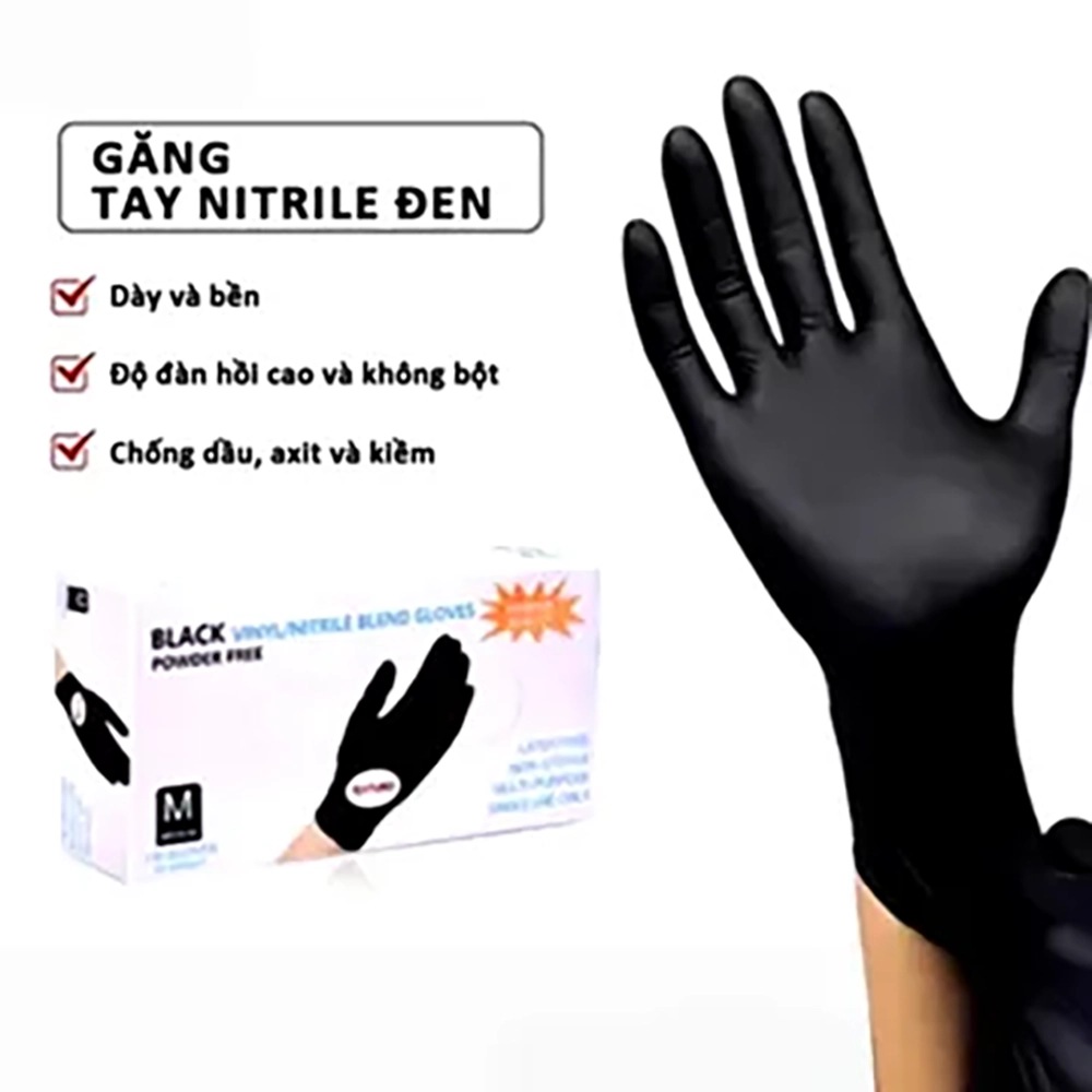 Jetcloud-L găng tay đen không bột, găng tay vinyl nitrile, black vinyl nitrile gloves, powder free gloves