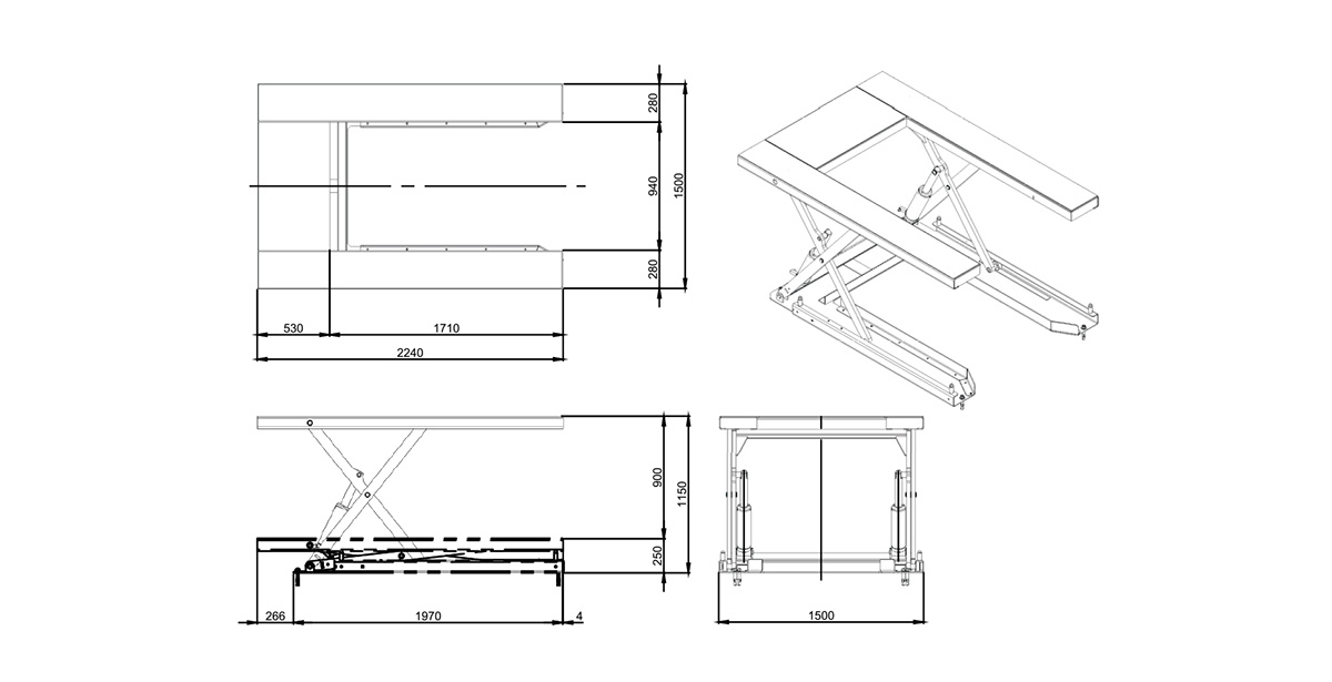 Thiết kế Bàn nâng chữ U 1 tấn Heshbon HL-10U Hàn Quốc