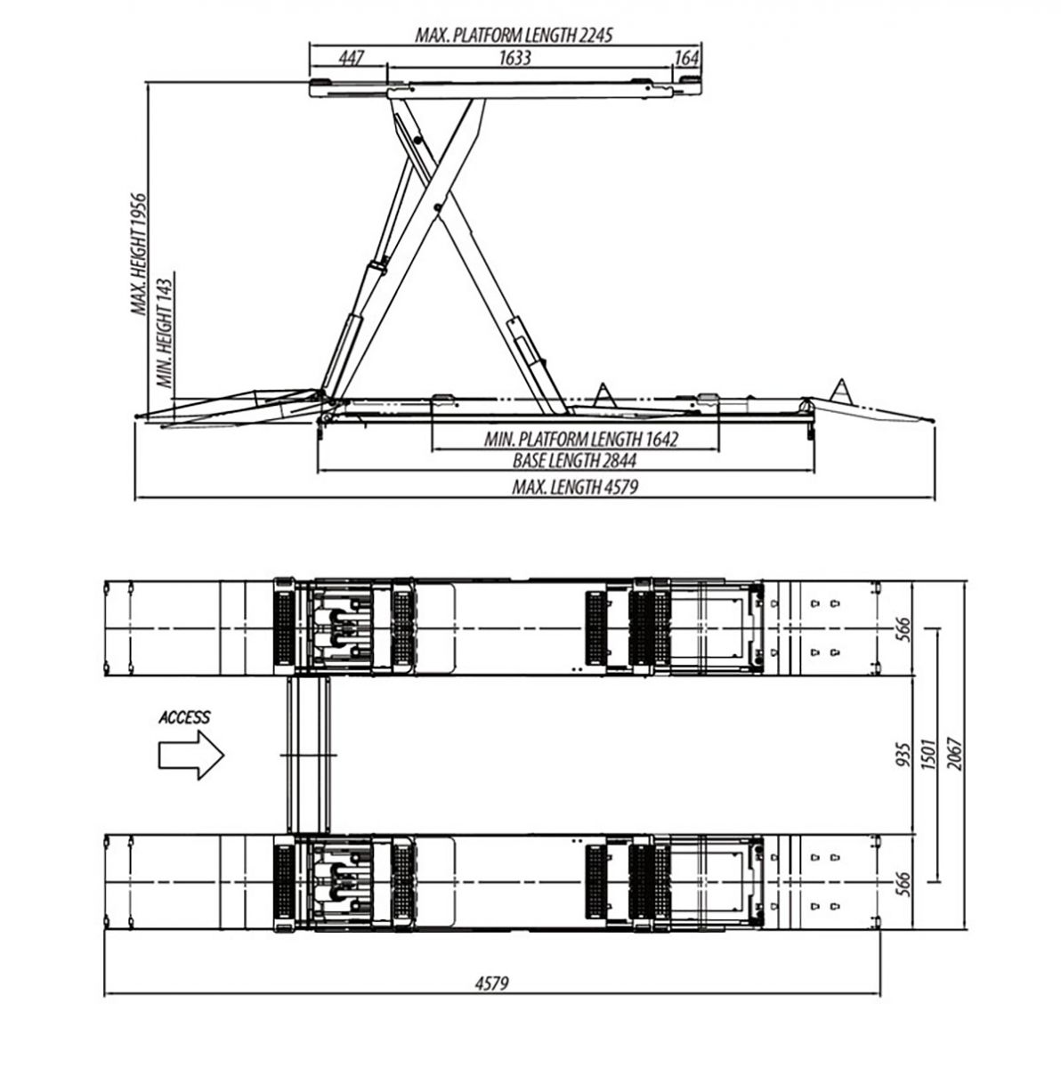 thiết kế - lay out Cầu nâng cắt kéo 3.3 tấn Heshbon HL-32D lắp nổi
