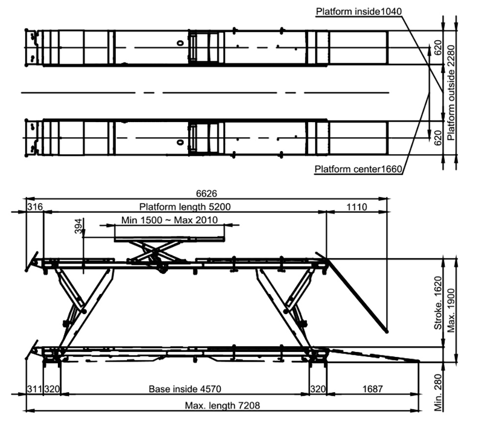 Thiết kế - lay out Cầu nâng cắt kéo 6 tấn Heshbon HL-6050Y