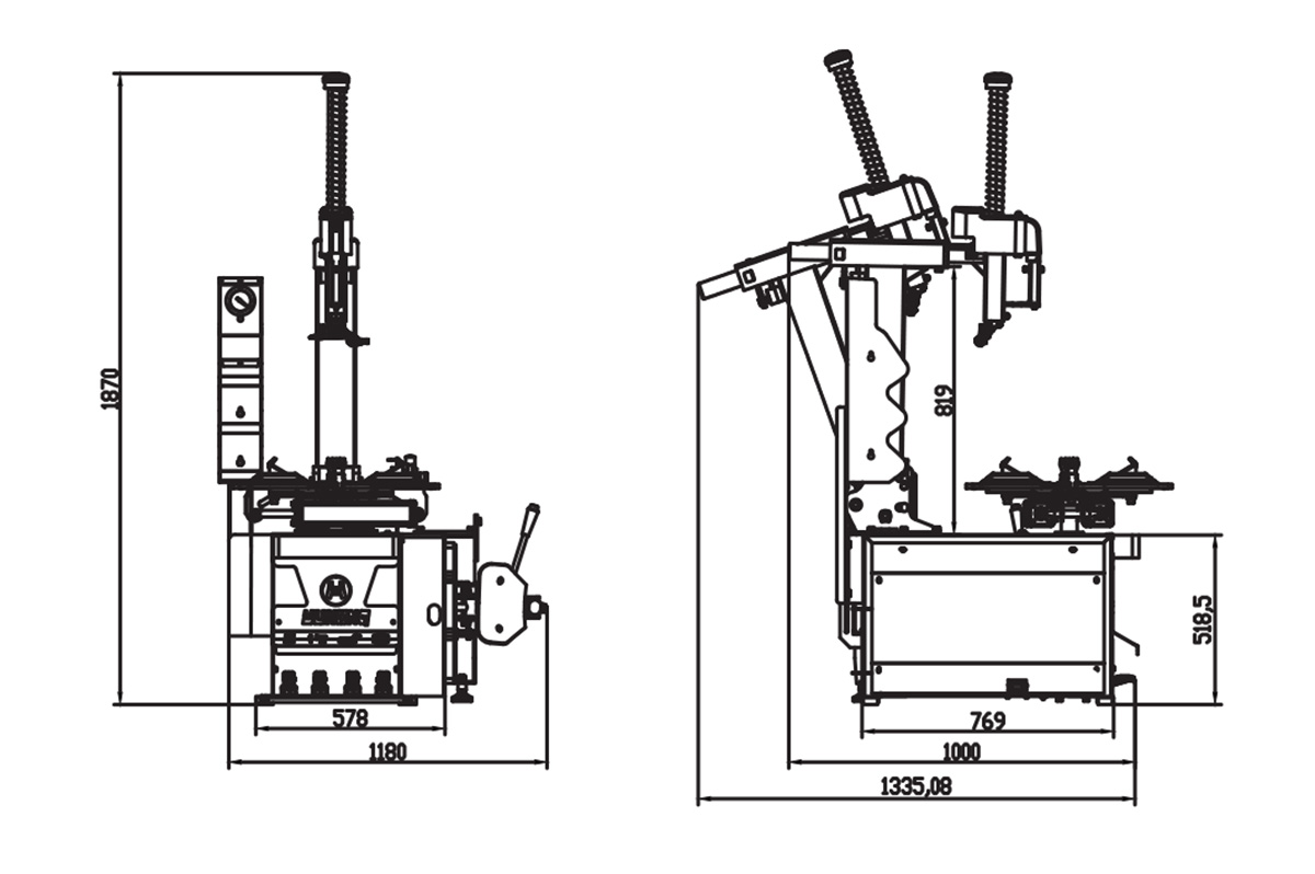 Thiết kế Máy ra vào lốp Heshbon HT-610 kiểu trụ nghiêng