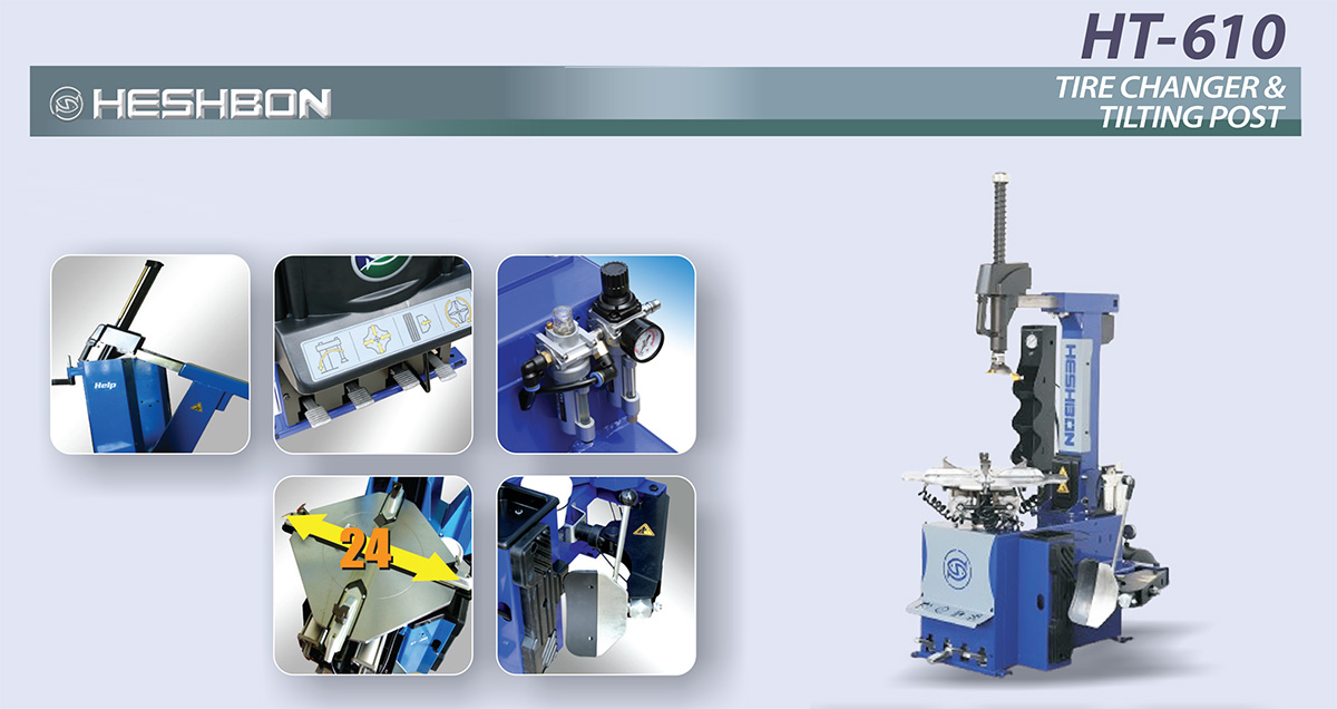 Máy ra vào lốp Heshbon HT-610 kiểu trụ nghiêng