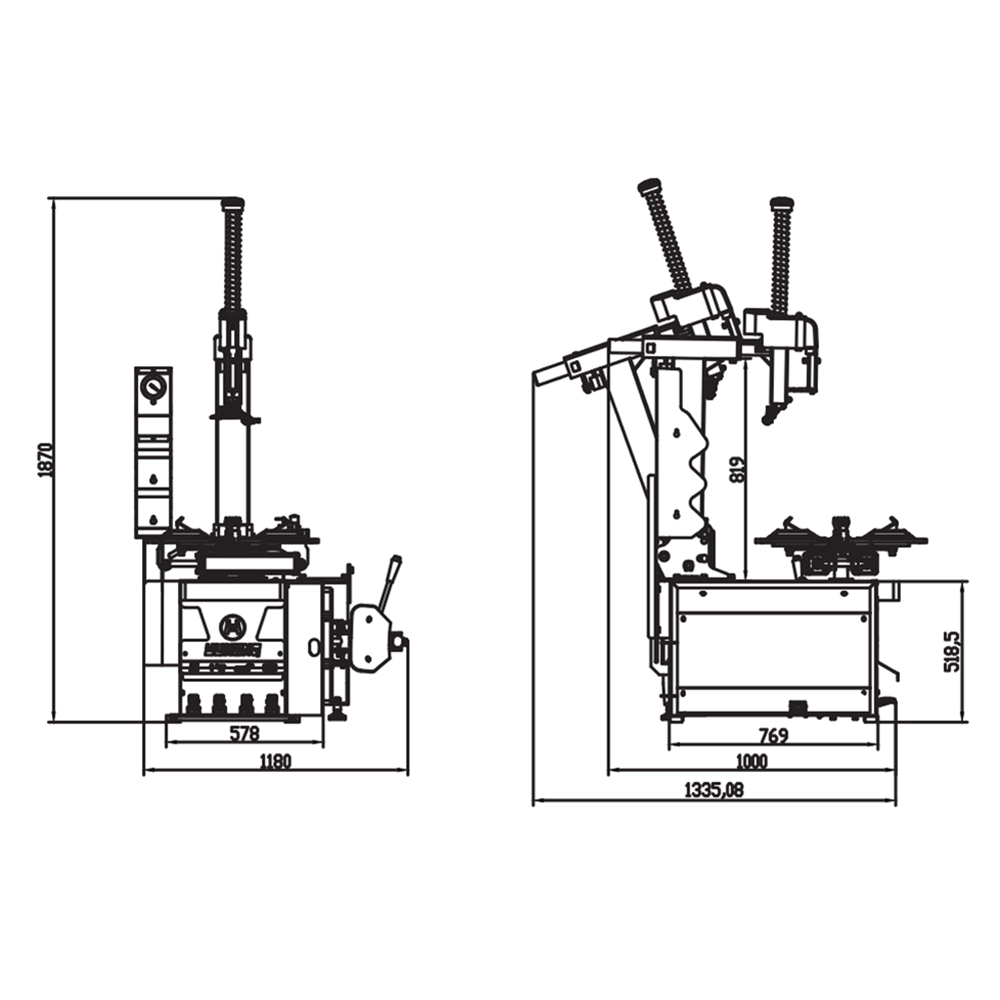 Máy ra vào lốp Heshbon HT-610 kiểu trụ nghiêng, máy ra vào lốp,trụ nghiêng,tháo lắp lốp ô tô, Tire Changer & Tilting Post